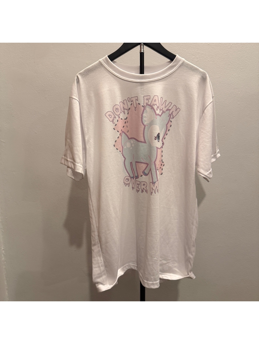 Cute Pastel Don't Fawn Over Me Deer T-Shirt Cream Kawaii Coquette Large